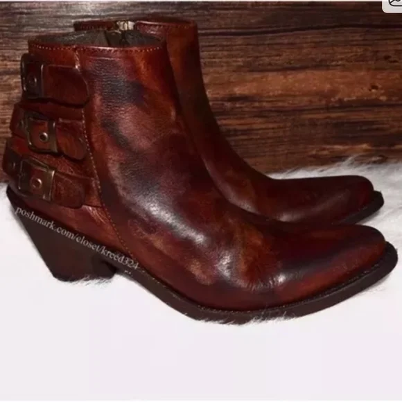 Old Gringo Distressed Brown Ankle Boots with Buckle Detail - Picture 5 of 8